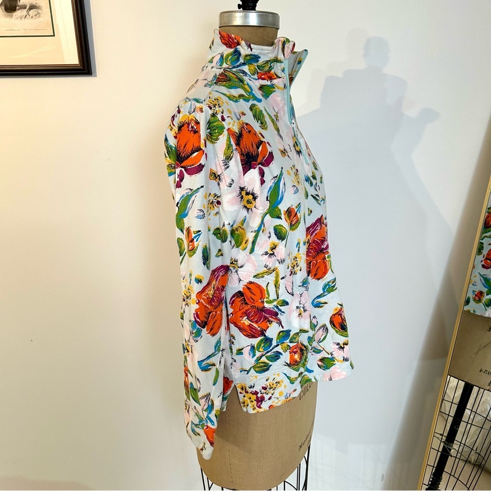 Vera Bradley Sea Air Floral Colorful Cotton Terry 1/4 Zip Pullover Sz M - Picture 3 of 10